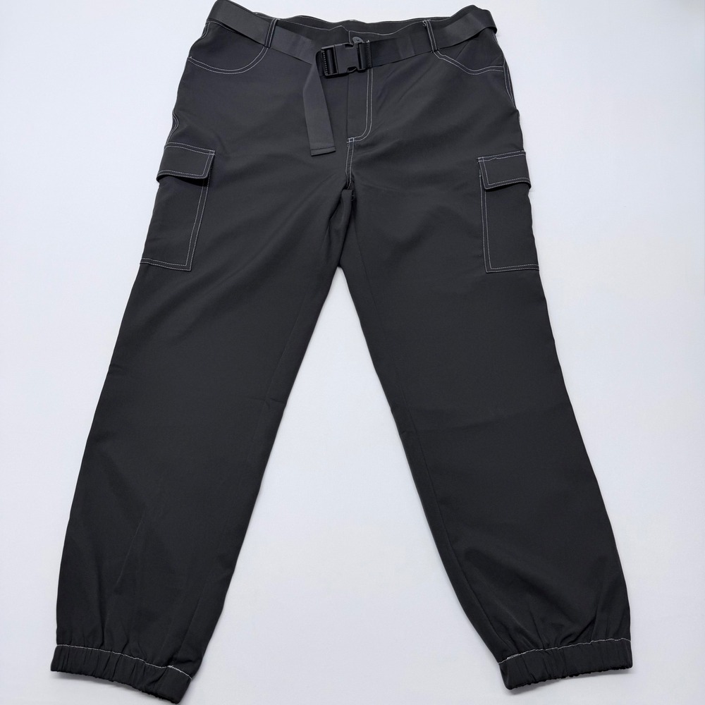 Bae City Black Contrast Stitch Cargo Jogger Pants Buckle Belt Plus Size 2X
